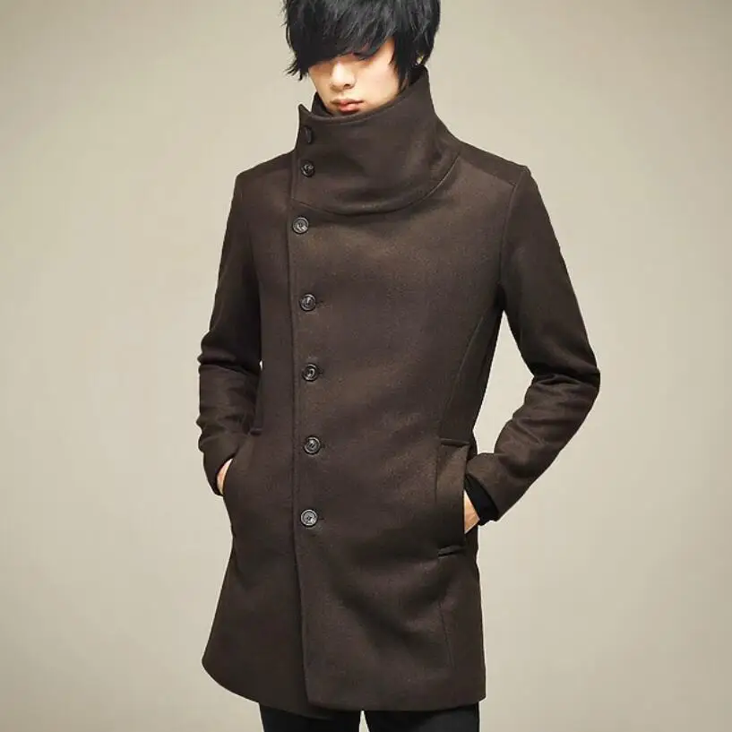 Зимнее мужское приталенное пальто в Корейском стиле, длинная куртка, мужское пальто в стиле панк, хип-хоп, готическое шерстяное пальто для ночного клуба, одежда для сцены