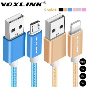 VOXLINK 1m/2m/3m Nylon Braided Micro USB Cable Charging Sync Data USB Cable For iphone 7 6 6s Plus 5s ipad mini Samsung HTC LG