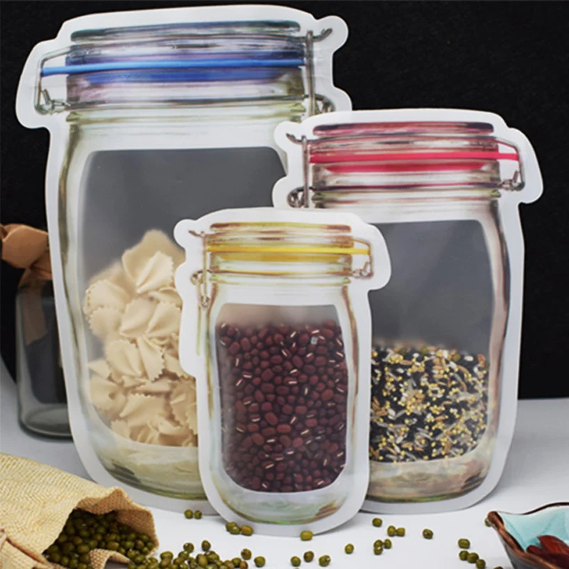 

10pcs Bottle Shape Transparent Self-Sealing Package Bag Dried Fruit Grains Baking Food Snack Tea Storage Bag Kitchen Organizer