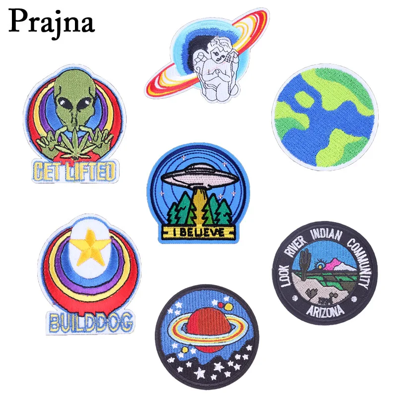 

Prajna ET Spaceship Iron On Patches Badge Cloth Angel Letter Arizona Patch Applique Backpack Embroidered Sticker Accessories E