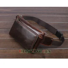 2016 Hommes Huile-Cire Véritable Cuir de Vachette Vintage Voyage Cellulaire/Mobile Téléphone Hip Bum Ceinture Poche Fanny Pack Taille sac à main Sac