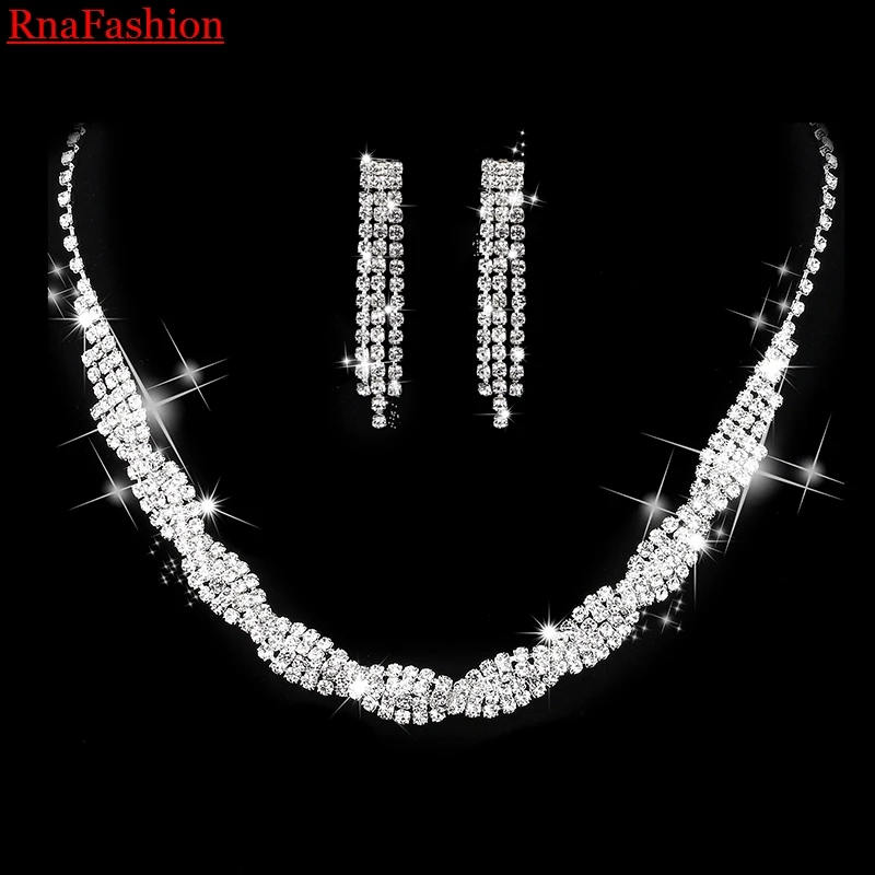 

Wedding Bridal party jewelry, super flash super long Tassel Necklace clavicle shorts Zircon Earrings bride fashion jewelry Women