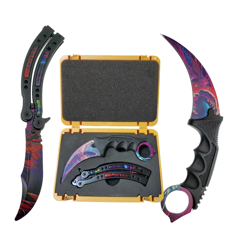 

Swayboo Csgo Game Plastic Weapon Box+Knife Butterfly +Karambit Dull blade for Trainer Collection Gife Suppl Case