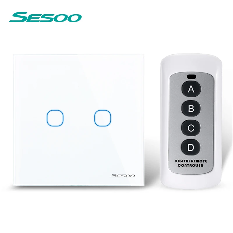 SESOO EU Standard Remote Control Switch 2 Gang 1 Way Remote Control Light Switch Remote Wall