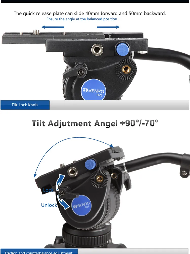 BENRO BV8H видеоголовкой гидравлической жидкости головки для видеокамеры QR13 Quick Release Plate Алюминий видеоголовкой макс. нагрузка 8кг DHL
