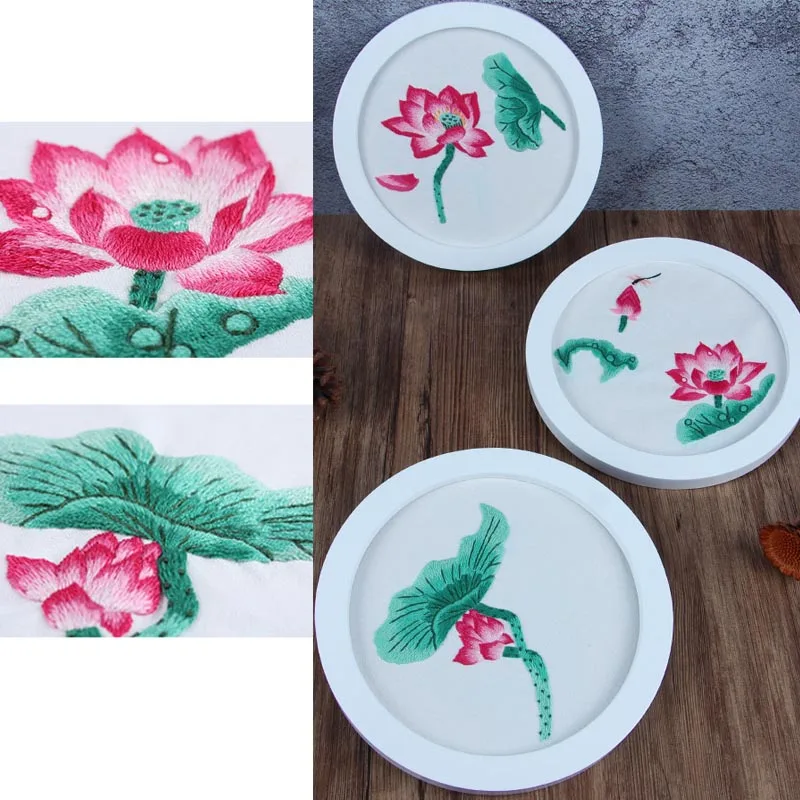 

Lotus Flower Chinese Embroidery Kits with Embroidery Hoop DIY Needlework Pre-Printed Cross Stitch Sets Swing Art Home Decor Gift