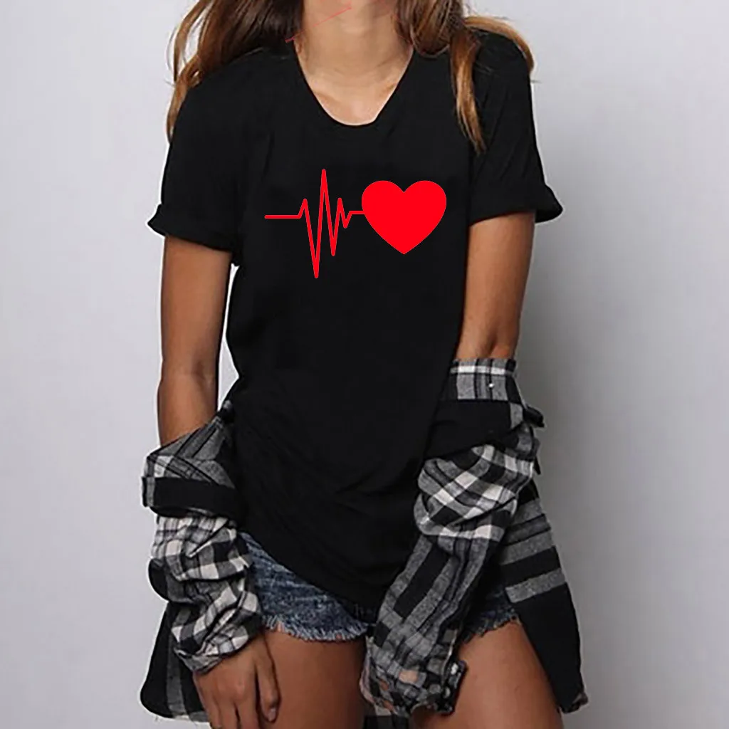

Blouse Women Women'S Tunic Blusas 2019 Fashion Women's Loose Short-Sleeved Heart Print Shirt Casual O-Neck Top