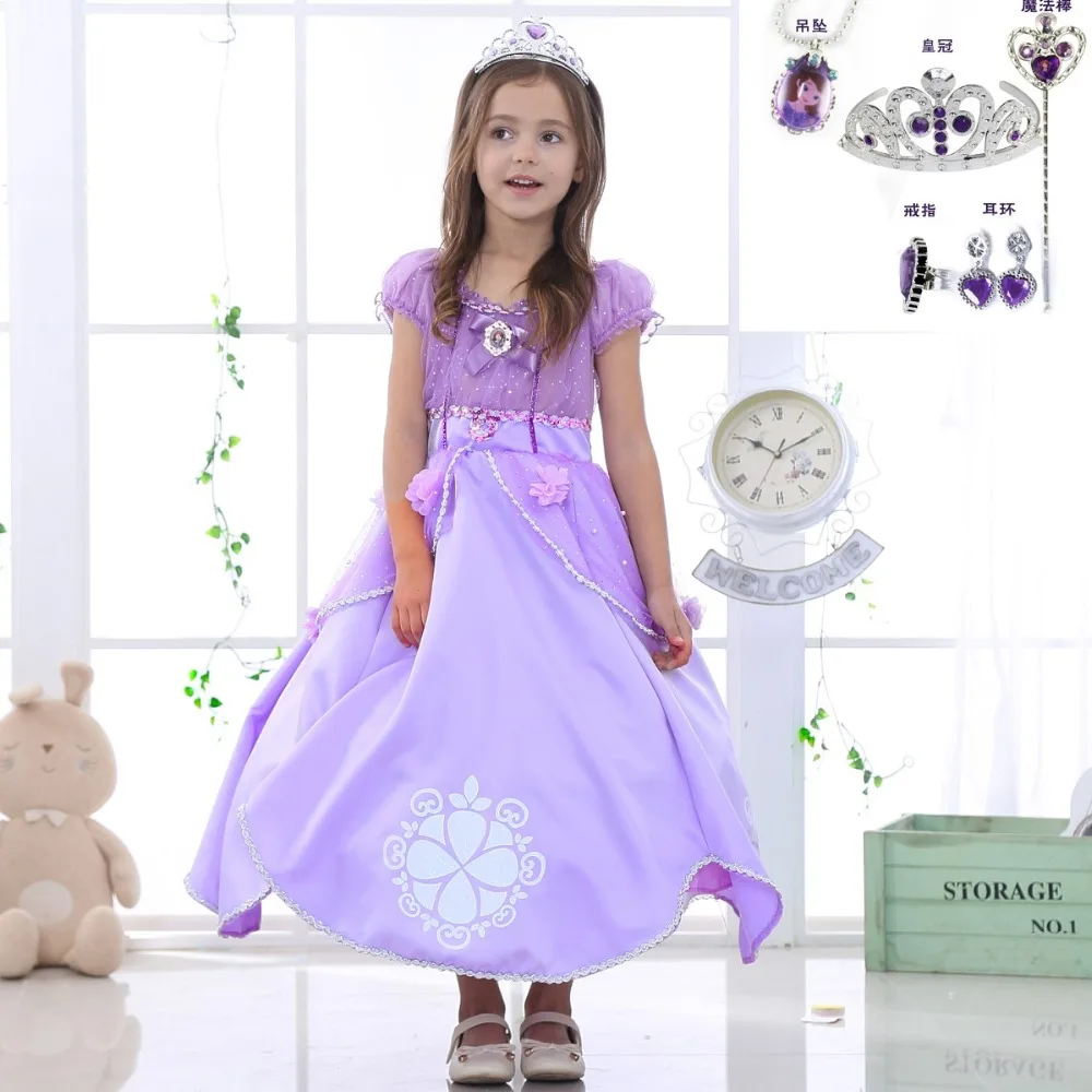 

Sophia dress Girl long skirt sofia cotton short-sleeved princess Dress performance costume for kids Halloween cosplay skirt