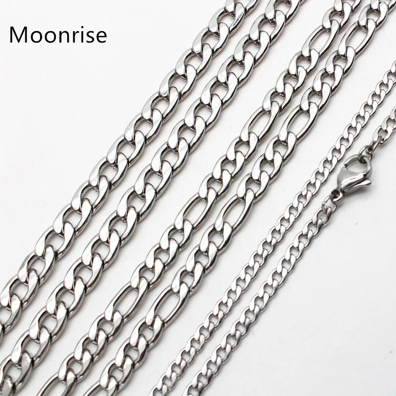 

50cm 60cm 70cm Figaro Link Chain Jewelry Classic Curb Necklace 3-6MM Stainless Steel Silver Color Chain for Men Women