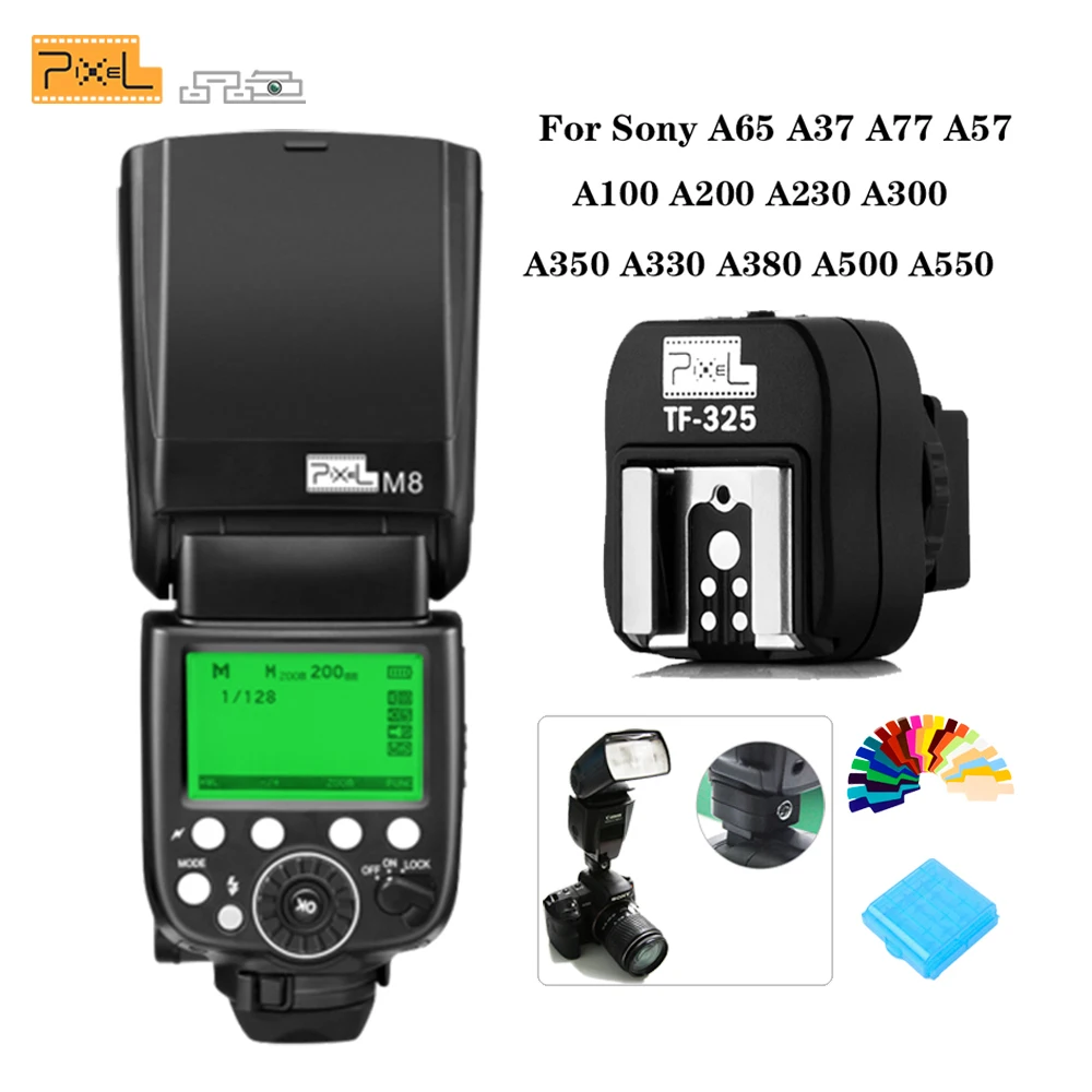 

PIXEL M8 2.4G Wireless Transmission FlashLight & TF-325 Hot Shoe Adapter For Sony A65 A37 A77 A57 A100 A200 A230 A300 A350 A330