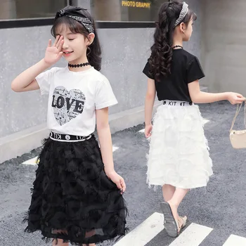 

Toddler Girls Summer Short Sleeve Sets 2020 New Children Clothing Teen Girls Cotton T-shirts + Skirts 2pcs Suit Kids Clothes 12