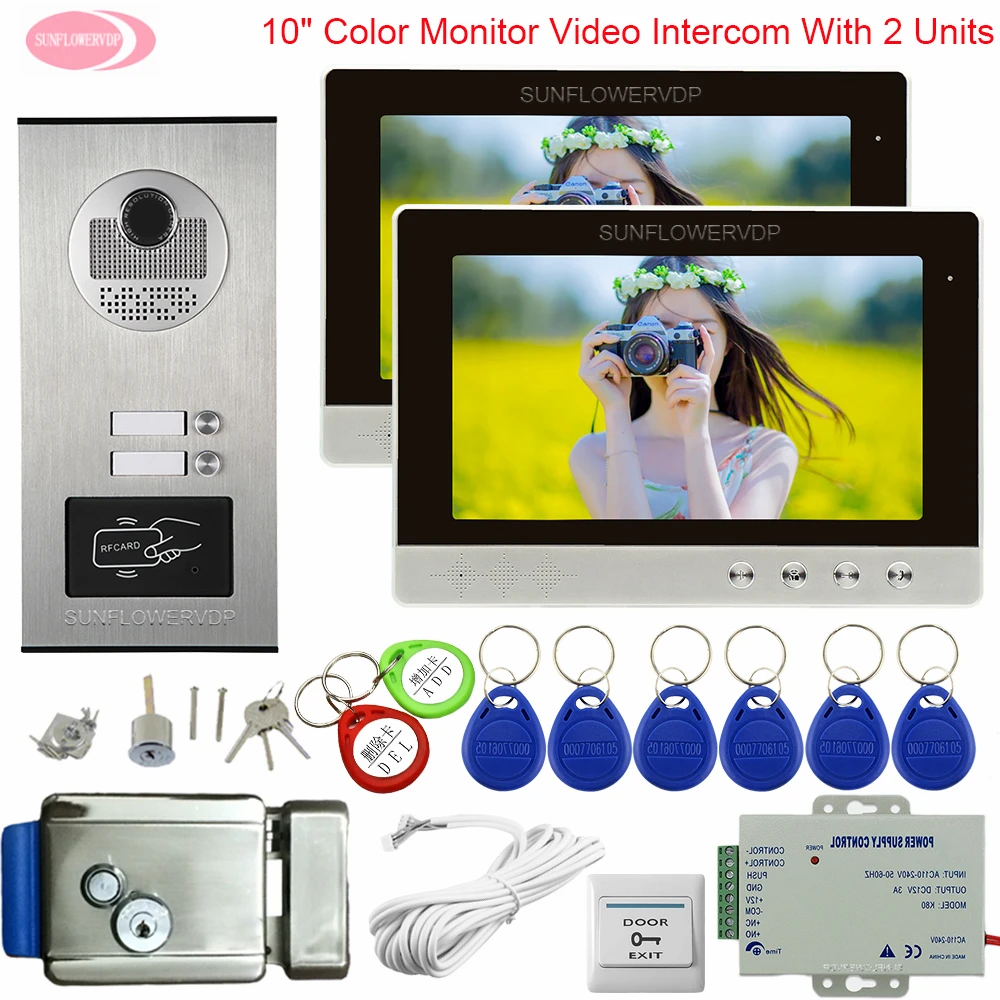 10 inchs Video Entry Phone Video Intercom for 2 /3/4/6 Apartments Intercoms For Private Houses With Lock Video Doorbell System