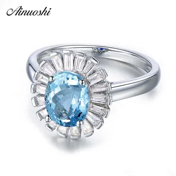 

AINUOSHI 1.5 Carat Oval Cut Sunflower Ring Pure 925 Silver Sky Blue Natural Topaz Flower Ring Luxurious Engagement Wedding Ring
