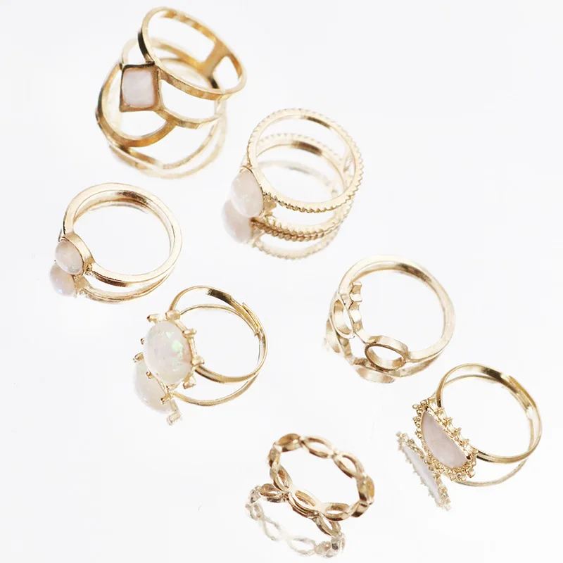 

Bohemian Rings Set For Women Retro Crystal Flower Knuckle Ring Statement Female Jewelry Gift