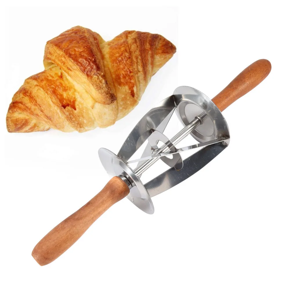 Stainless Steel Kitchen Triangle Rolling Dough Cutter With Wooden Handle Rolling Dough Cutter