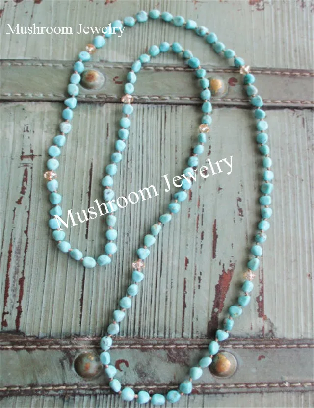 long Boho Chic Hand Knotted Turquoises Nugget Beads Wrap Necklace | Украшения и аксессуары
