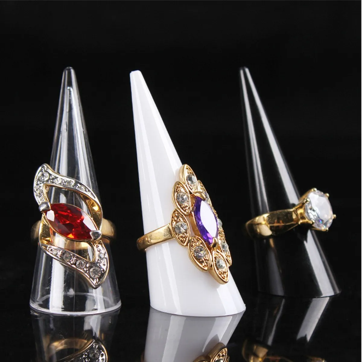 1pcs Clear Acrylic Ring Jewelry Display Stand Finger Cone Holder Rack