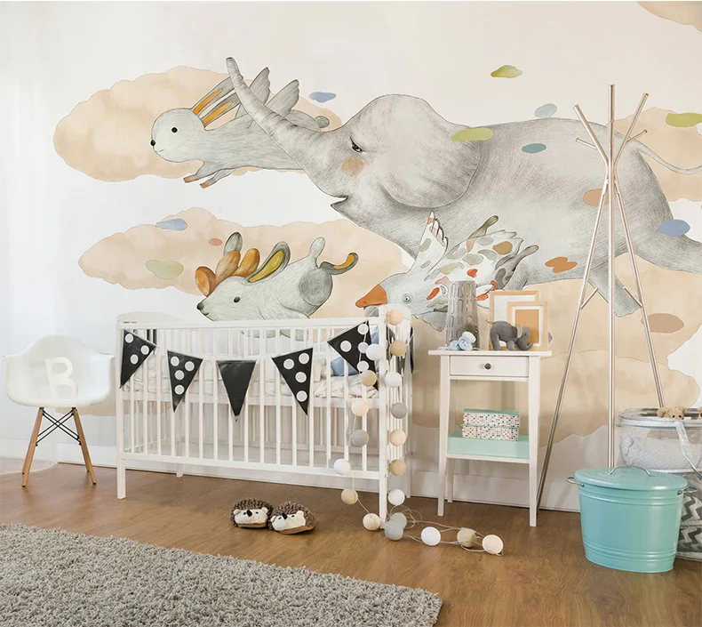 

Bacaz Hand-print Rabbit Elephant 3d Cartoon Wallpaper Mural for Kids Room Baby 3d Cartoon Wall Mural 3d Photo Mural Wall paper