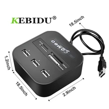 Kebidu 3 порта usb-хаб Поддержка Micro TF SD M2 MS SDHC MMC кардридер Мульти USB разветвитель 7 в 1 usb-хаб 2,0 для портативных ПК
