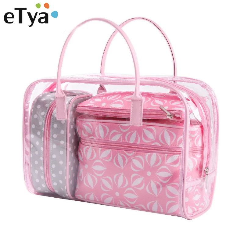 

eTya 4pcs/set Brand Cosmetic Bags Waterproof Neceser Portable Makeup Bag Women PVC transparent Cosmetic Case Travel Toiletry Bag