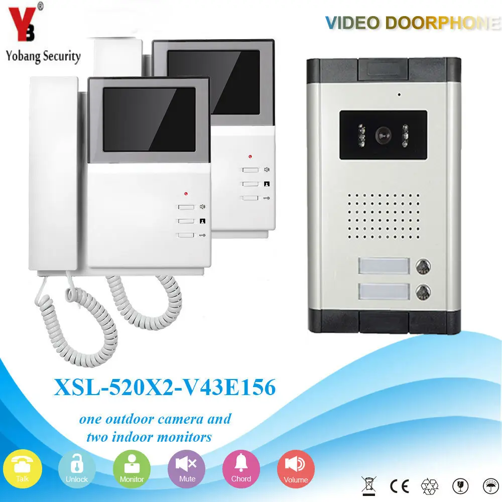 Yobang Security 4.3\ 2 Units Apartment Families Home Security Video Door Phone Kits IR Camera LCD Monitor Doorbell Intercom sets