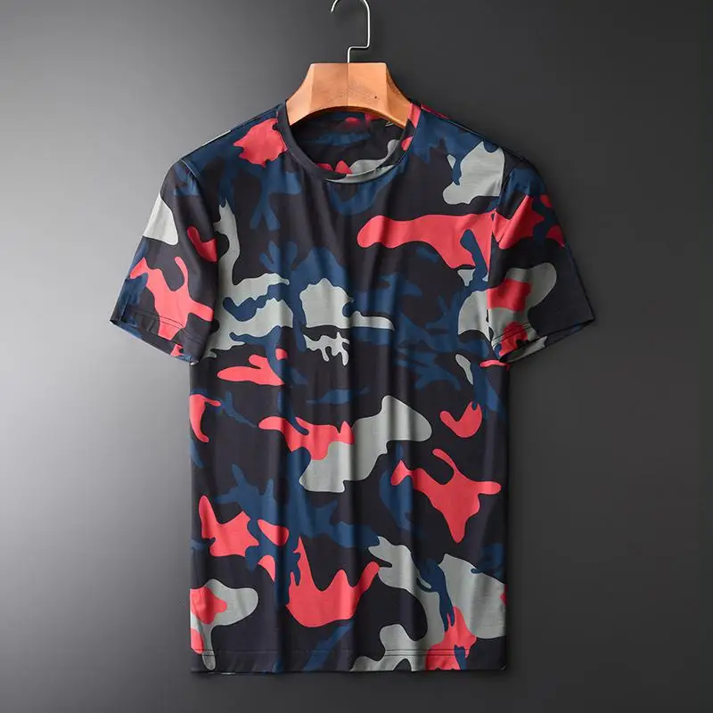 Minglu Модные мужские футболки Comouflage с коротким рукавом и круглым вырезом, новые летние простые тонкие мужские футболки в европейском и американском стиле размера плюс 4XL - Цвет: H-T1896