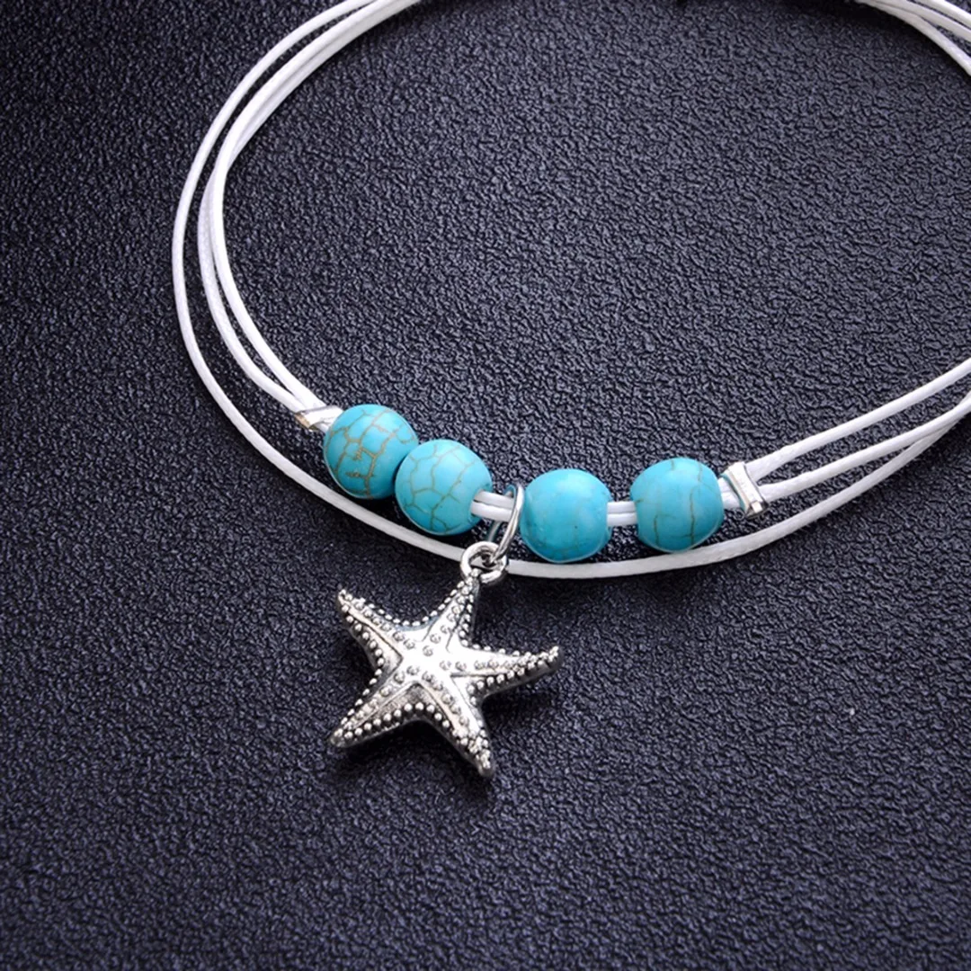 Sainio Beads Starfish Anklets For Women 2018 New Leather Ankle Bracelet Boho Women Beach Barefoot Fashion Bohemian Jewelry