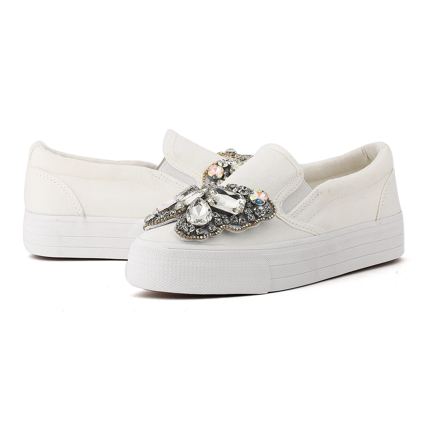 Платформа Стразы слипоны; однотонная модная обувь Элитный бренд слипоны Для женщин; обувь с украшением в виде кристаллов; обувь на платформе, с бантом, для свадьбы