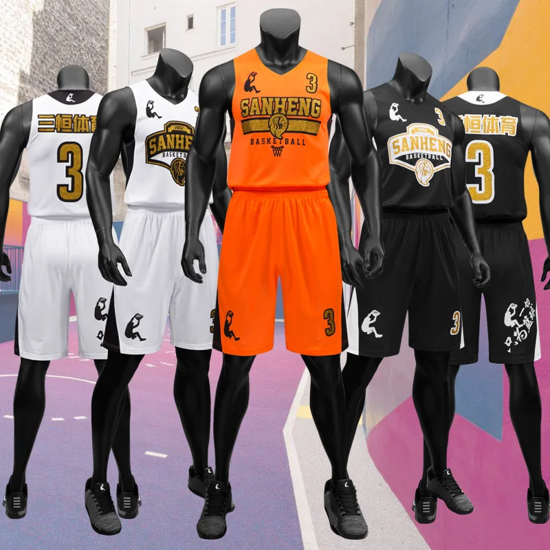 Мужские баскетбольные Джерси шорты Мужская s Форма для соревнований костюмы с карманом быстросохнущие баскетбольные майки на заказ S117183-1
