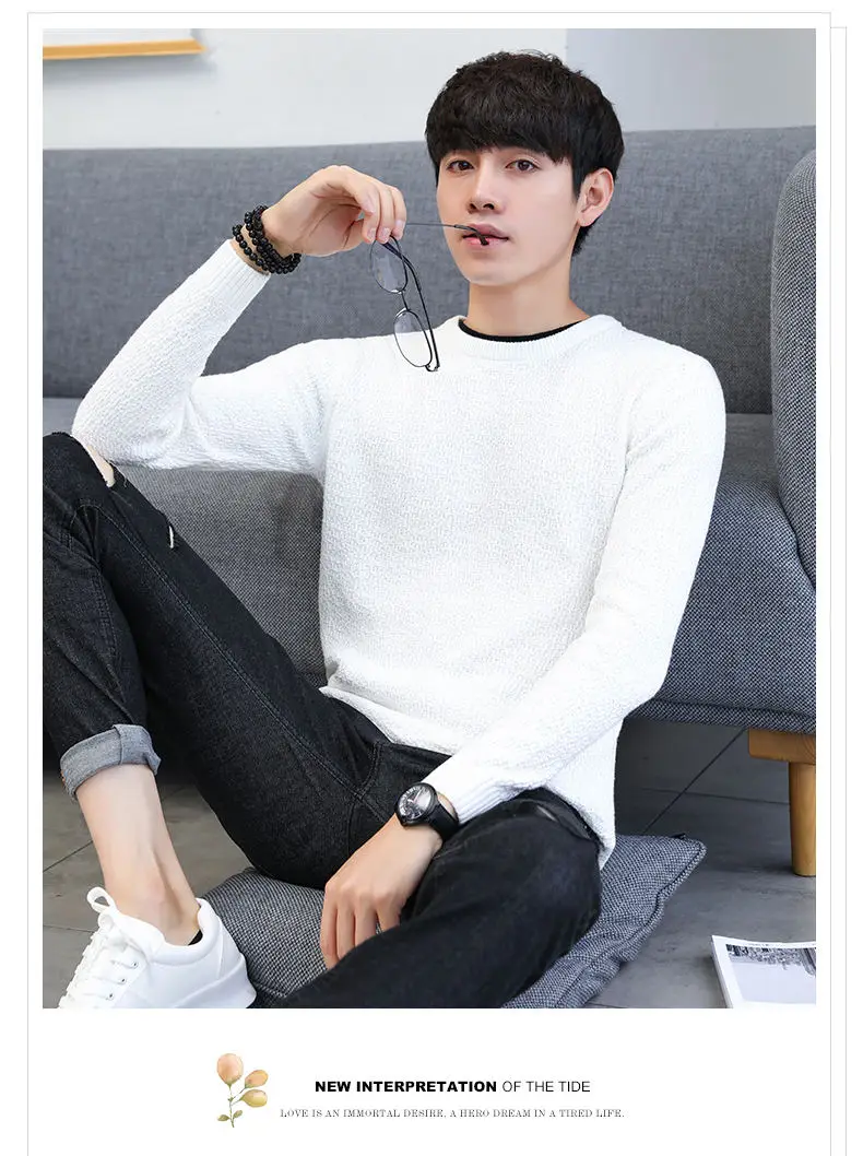 2019 Autumn False Two-piece Pullover Men Cotton Thicken Knitted Sweater Men Winter Simulation 2 Mens Sweaters Male Drop-shipping 04