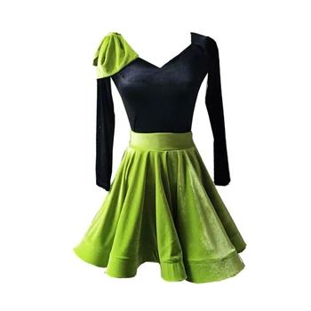 

3 Colors Latin Dance Costume For Girls Long Sleeve Velvet Tango Cha Cha Samba Practice Wear Kids Team Performance Clothes DC1477
