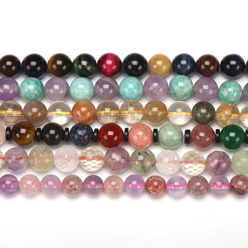 

Nature Beads Mixed super seven quart Tiger Eye 4 6 8 10 12mm Bulk Loose Stone Beads For DIY Making Bracelet Necklace Jewelry
