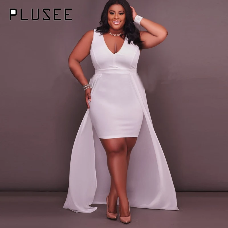PLUSEE المرأة مثير V الرقبة غير النظامية Bodycon اللباس خليط ضئيلة أزياء ميدي اللباس زائد حجم الأزرق Vestido دي فيستا XL-5XL