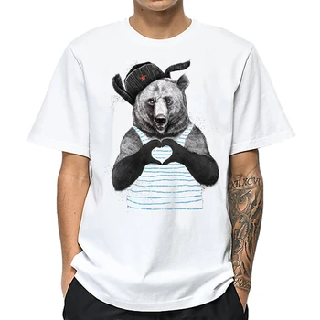 

100% Cotton Men Cute T Shirt Cartoon Heart Pattern Bear Animal Print Tee Tops Short Sleeve Funny Harajuku T-Shirt Plus Size