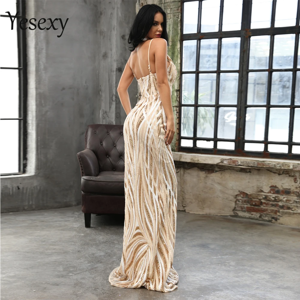 Sequin Vr8927 2018 V Robes Maxi Épaule Graceful Off Col Sexy Robe or Parti Noir Yesexy Femme En Tdp4Uq8pW