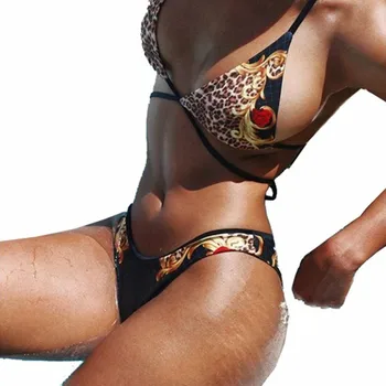 

Hot Triangle Bikini Push Up Swimwear Bathing Suit Women Halter Swimsuit Rose Print Swim Beach Wear Maillot De Bain Femme