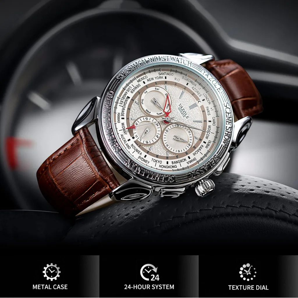 

Classic Three Eye Six Needle Leather Belt Fashion Men's Business Quartz Men's watch Wrist Party decoration suit Dress Watch gift