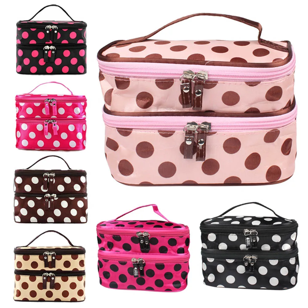 

Portable Women Dot Large 2 Layers Make-up Cosmetic Set Beauty Case Toiletry Bag 7 color WML99