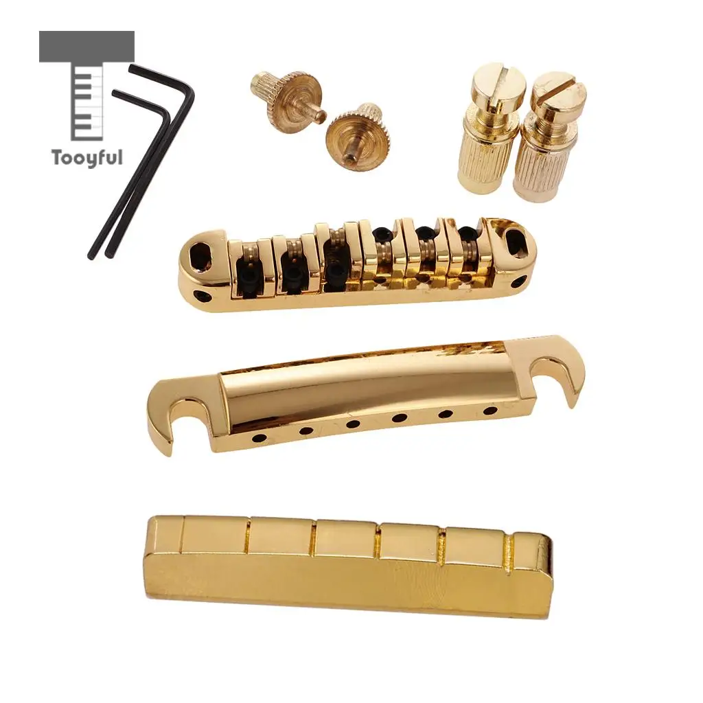 Tooyful 1 Set Brass Roller Saddle Bridge +6 Strings Slotted Nut With Wrench for LP Electric Guitar 
