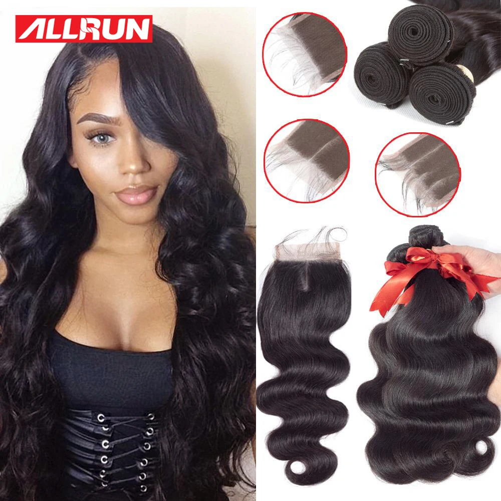 Allrun Body Wave Bundles With Closure Brazilian Hair Weave Bundles Human Hair Bundles With Lace