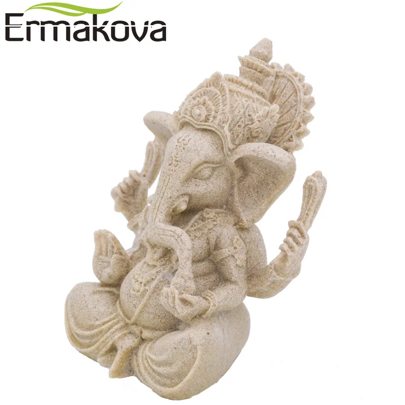 Ермакова маленький индийский бог Ганеш Статуэтка фэншуй слон скульптура голова слона индуистский Бог натуральный песчаник статуя Будды