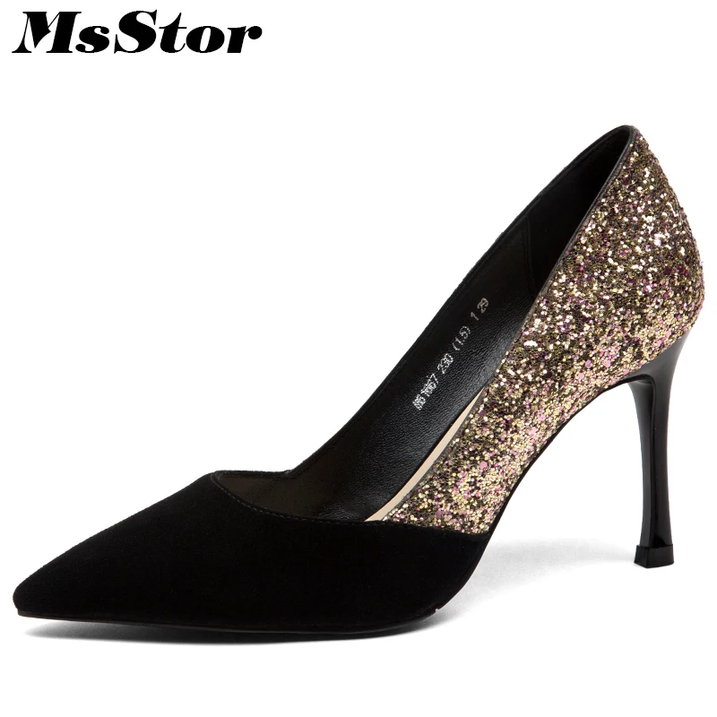

MsStor Black Gold Sexy Pumps Women Shoes Shallow Elegant High Heels Zapatos Mujer Ladies Shoes Casual Stiletto Heel Pumps Woman