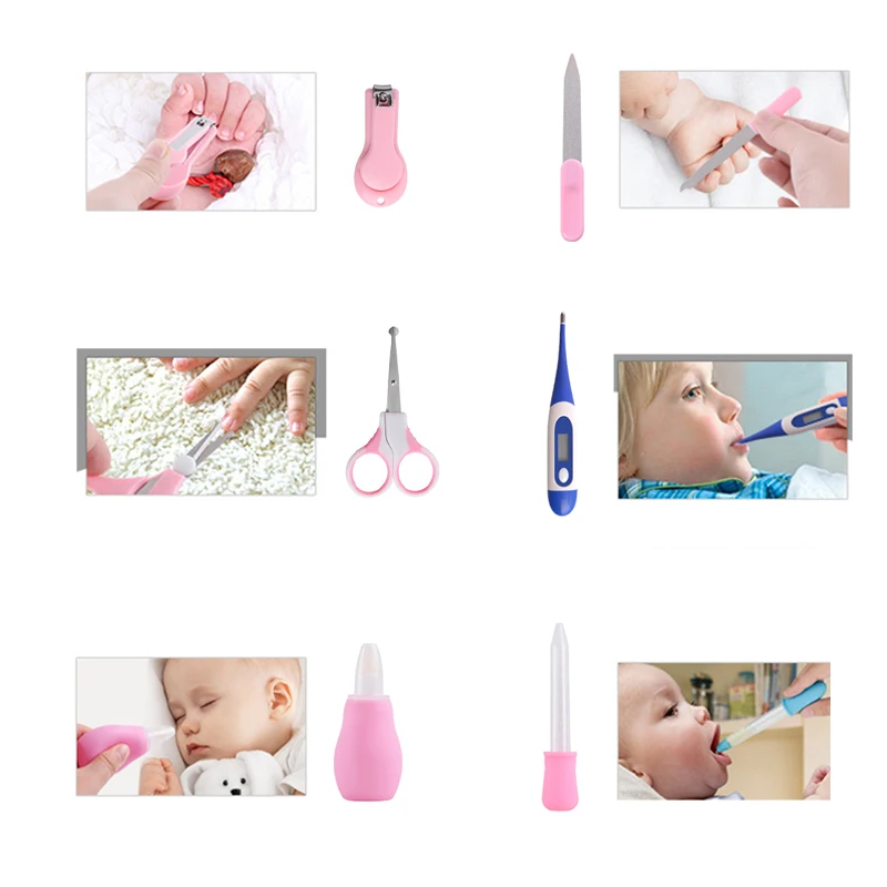 8Pcs Baby Nail Scissors Set Newborn Nail Clippers Trimmer Manicure Hair Thermometer Safety Scissors Nail Care Suit Baby Care