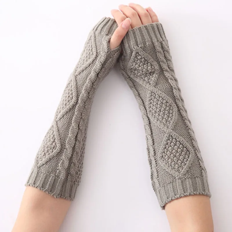 Осенне-зимние перчатки для женщин, ручная работа, вязаные тянущиеся вязаные перчатки, варежки, женские длинные перчатки, теплые зимние перчатки - Цвет: LightGray