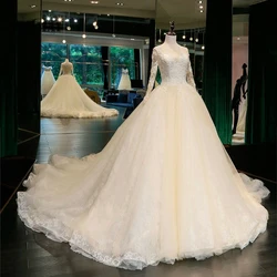 Lujosos Bordados Apliques Vestido de Bola Vestidos de Novia Brillante Perla Abalorios Manga Larga 2019 Foto Real Vestido de Noiva Lujosos Bordados Apliques Vestido de Bola Vestidos de Novia Brillante Perla Abalorios Manga Larga 2019 Foto Real Vestido de Noiva