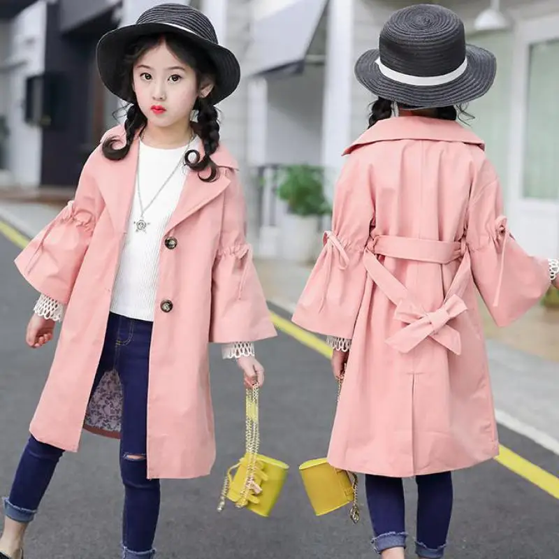 

2018 Teens Girls Clothes 10 12 Years Cotton Windbreaker Jackets Long Autumn New Children's Clothing Toddler Girls Trench Costume