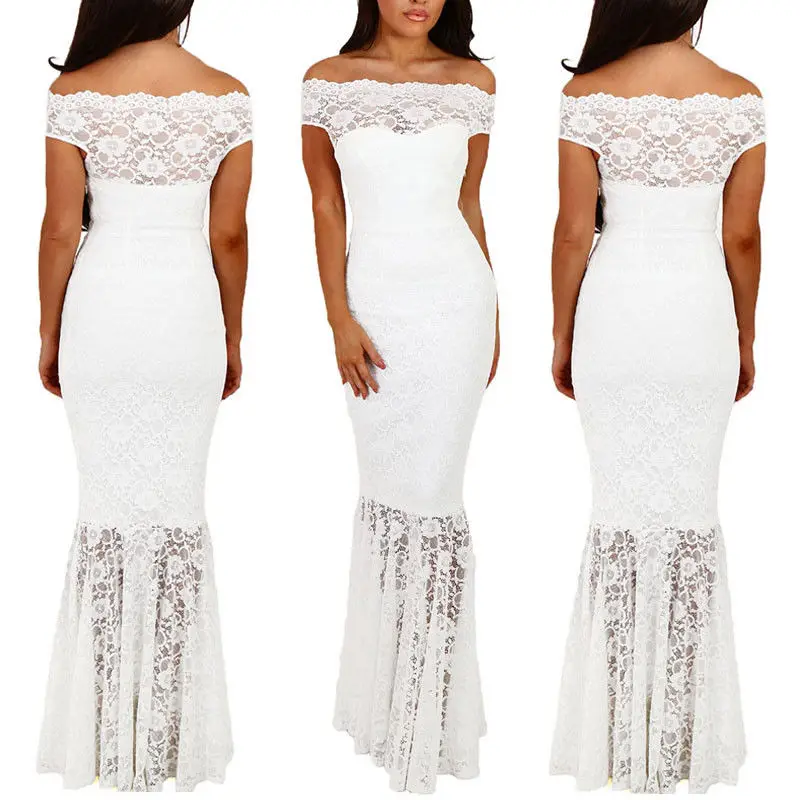 

Women Long Mermaid Trumpet Formal Prom Maxi Dress Evening Party Ball Gown Dress Vestido Black White Long Maxi Dress