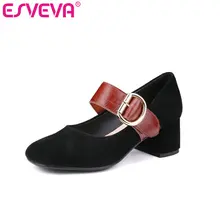 ESVEVA 2017 Boucle Sangle Carré Med Talon Pompes Printemps Automne réel En Cuir Femmes Pompes Couleur Mélangée Rencontres Femmes Chaussures Taille 34-39