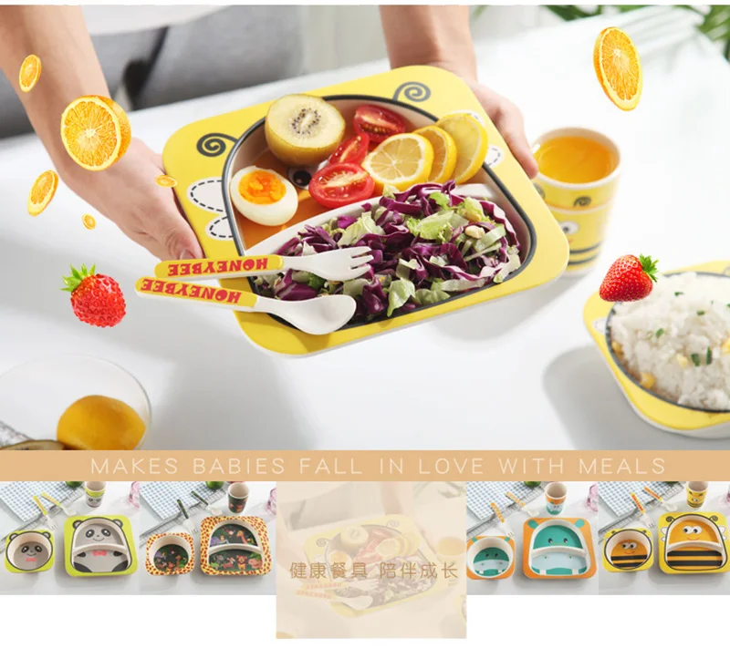 5 PcsSet Baby Bamboo Fiber Dinnerware Toddler Safety Tableware Set Bowl Cup Spoon Fork Feeding Dishes Kids Utensils BB5074 (12)