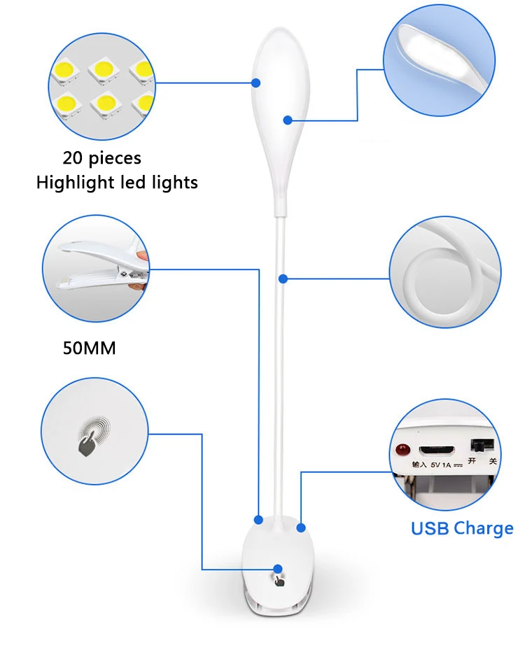 Продолжительность Мощность настольная лампа USB настольная лампа 20 LED Настольная лампа с зажимом чтения кровать свет LED настольная лампа